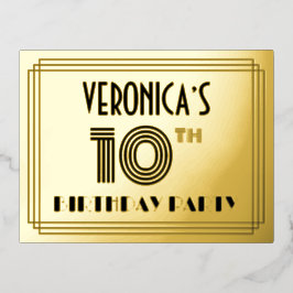 10th誕生日パーティー～アールデコスタイル"10" +名前 箔招待状ポストカード