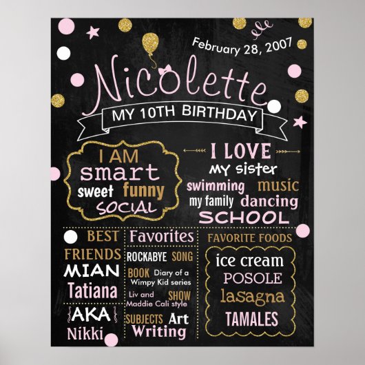 10th誕生日パーティーchalkboardの看板ポスター ポスター (正面)