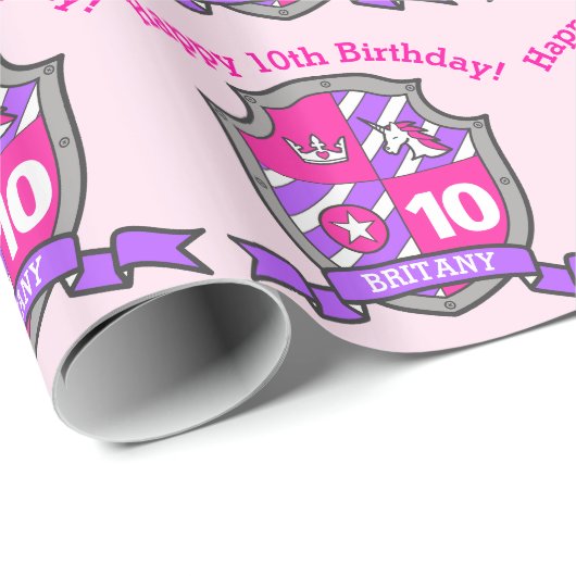 10th誕生日パープルユニコーンシールドクレスト紙 ラッピングペーパー (ロールコーナー)