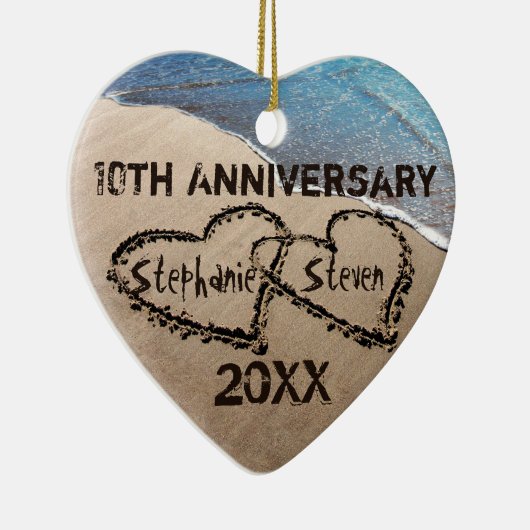 10th、任意の記念日の2ハートの砂のオーナメント セラミックオーナメント (右)