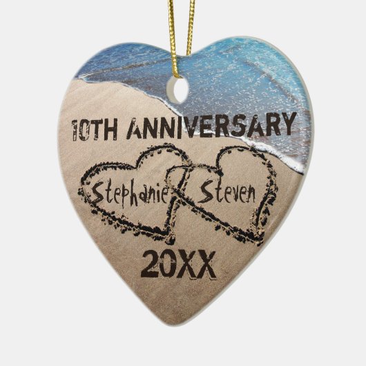 10th、任意の記念日の2ハートの砂のオーナメント セラミックオーナメント (左)