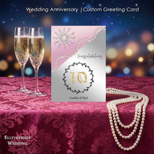 10th 結婚記念日 | クリアダイヤモンドとパール カード