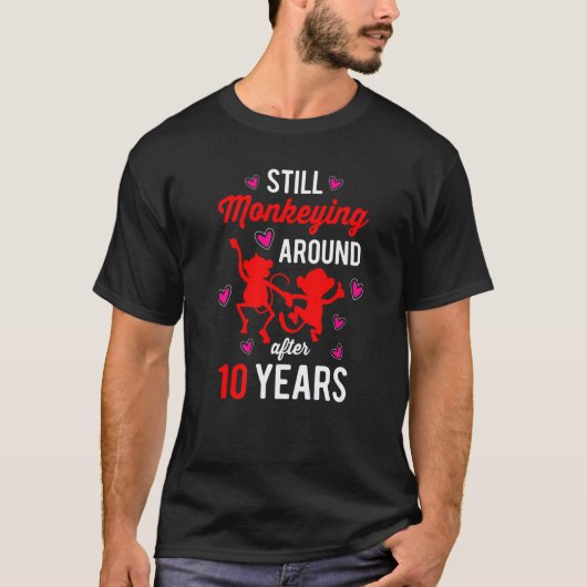 10th 10年のアニバーサリー結婚Monkeying夫 Tシャツ (正面)