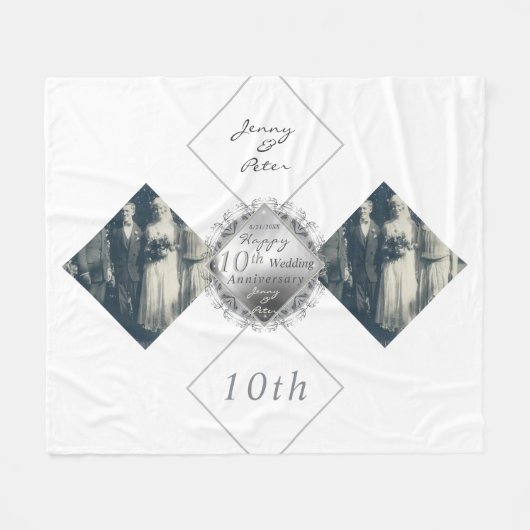 10th,11,20,25th,70th's Anniversary 結婚2写真 フリースブランケット (正面(横))