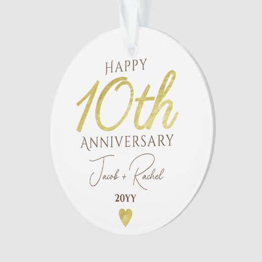 10th Anniversary Faux Gold Custom Wedding オーナメント (正面)