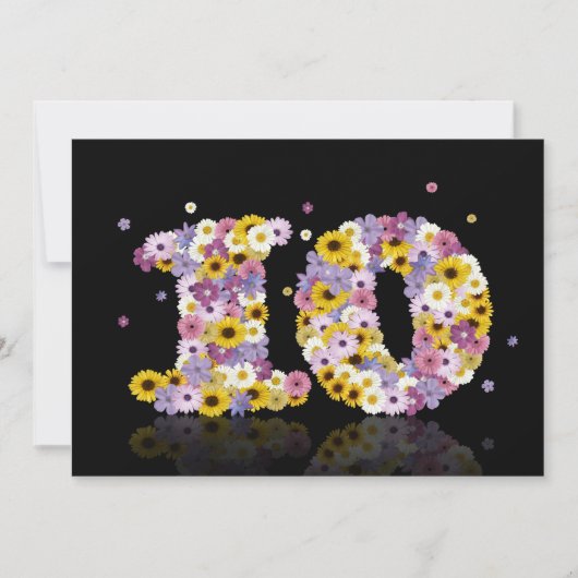 10th Birthdayパーティー、花の文字 招待状 (正面)