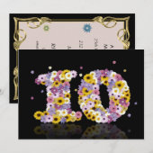 10th Birthdayパーティー、花の文字 招待状 (正面/裏面)