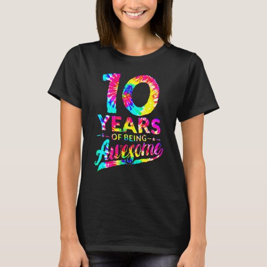 10th Birthday 10 Years Old Tie Dye Awesome Men Wom Tシャツ (正面)