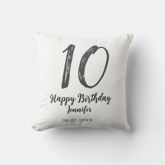 10th birthday add name date year black テンプレートgo クッション