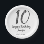 10th birthday add name date year black テンプレートgo ペーパープレート<br><div class="desc">編集可能デザイン</div>