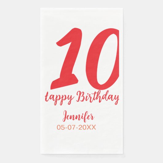 10th birthday add name date year redテンプレート (正面)