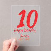 10th birthday add name date year redテンプレート アクリル招待状 (インサイチュ (ポータブル))