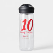 10th birthday add name date year redテンプレート ウォーターボトル (正面)