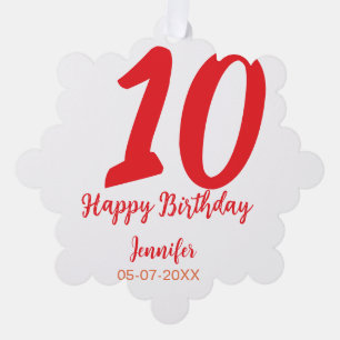 10th birthday add name date year redテンプレート オーナメントカード