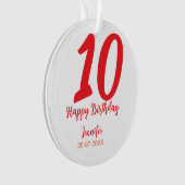 10th birthday add name date year redテンプレート オーナメント (正面)
