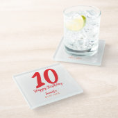 10th birthday add name date year redテンプレート ガラスコースター (アングル)