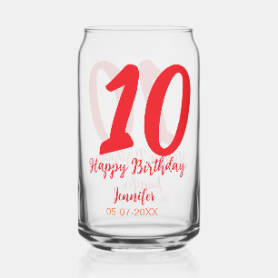 10th birthday add name date year redテンプレート ガラス缶