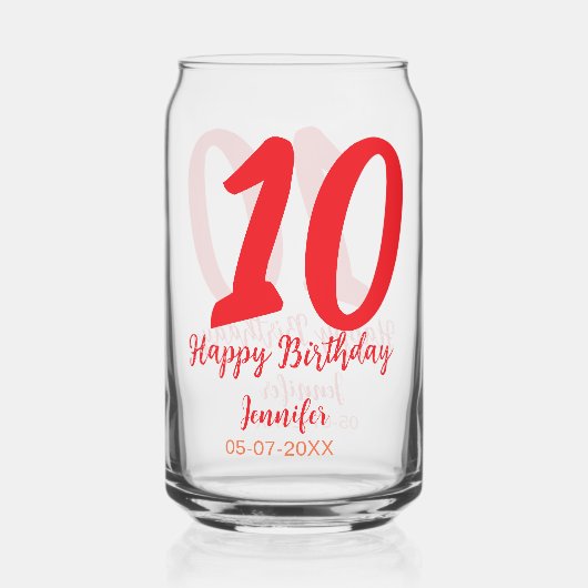10th birthday add name date year redテンプレート ガラス缶 (正面)