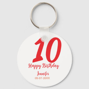 10th birthday add name date year redテンプレート キーホルダー