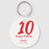 10th birthday add name date year redテンプレート キーホルダー (裏面)
