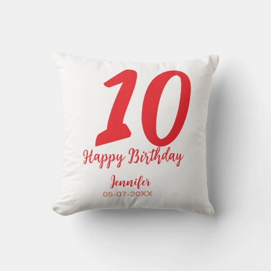 10th birthday add name date year redテンプレート クッション (正面)