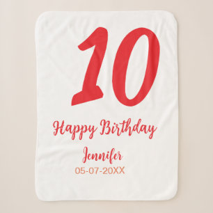 10th birthday add name date year redテンプレート シェルパブランケット