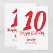 10th birthday add name date year redテンプレート シーズンカード (正面/裏面)