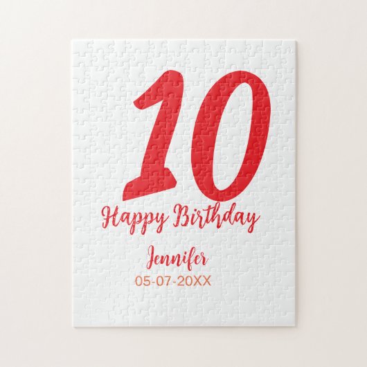 10th birthday add name date year redテンプレート ジグソーパズル (縦)