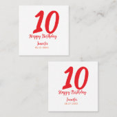 10th birthday add name date year redテンプレート スクエア名刺 (正面/裏面)