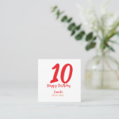10th birthday add name date year redテンプレート スクエア名刺 (スタンド正面)