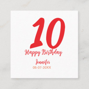 10th birthday add name date year redテンプレート スクエア名刺