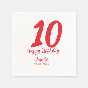 10th birthday add name date year redテンプレート スタンダードカクテルナプキン