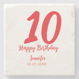 10th birthday add name date year redテンプレート ストーンコースター