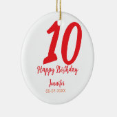 10th birthday add name date year redテンプレート セラミックオーナメント (右)