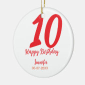 10th birthday add name date year redテンプレート セラミックオーナメント (左)