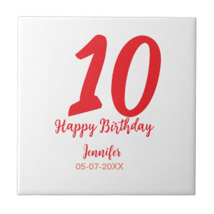 10th birthday add name date year redテンプレート タイル