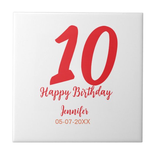 10th birthday add name date year redテンプレート タイル (正面)