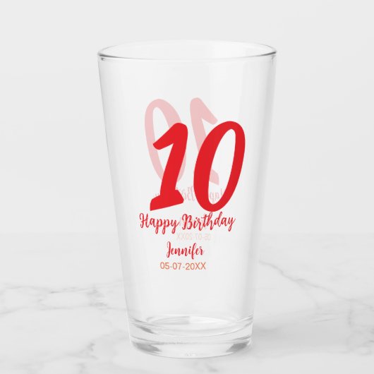10th birthday add name date year redテンプレート タンブラーグラス (正面)