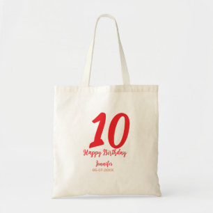10th birthday add name date year redテンプレート トートバッグ
