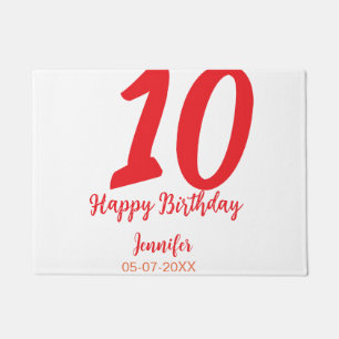 10th birthday add name date year redテンプレート ドアマット