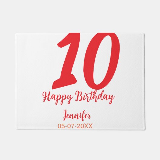 10th birthday add name date year redテンプレート ドアマット (正面)