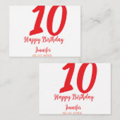 10th birthday add name date year redテンプレート ノートカード (正面/裏面)