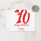 10th birthday add name date year redテンプレート ノートカード (正面/裏面インサイチュ)