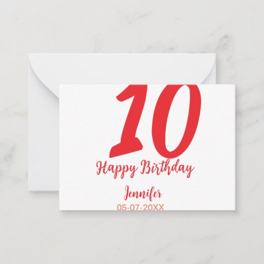 10th birthday add name date year redテンプレート ノートカード (正面)