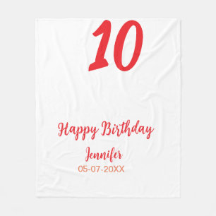 10th birthday add name date year redテンプレート フリースブランケット