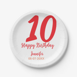 10th birthday add name date year redテンプレート ペーパープレート