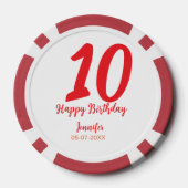 10th birthday add name date year redテンプレート ポーカーチップ (裏面)