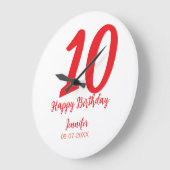 10th birthday add name date year redテンプレート ラージ壁時計 (傾斜)