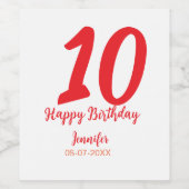 10th birthday add name date year redテンプレート ワインラベル (シングルラベル)