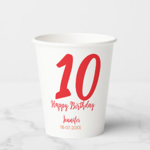 10th birthday add name date year redテンプレート 紙コップ